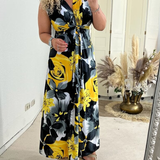Robe élégante plissée sans manches à imprimé floral