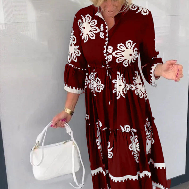 Robe à imprimé floral et manches 3/4
