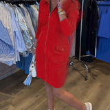 Robe Col Unie Fermeture Éclair Manches Longues