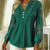 Blouse Dentelle Panneaux Manches Longues Col V