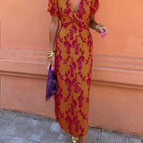 Robe midi imprimé floral à col V