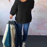 Pull décontracté de couleur unie à col en V
