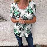 T-Shirt À Col Rond Imprimé Floral Plissé