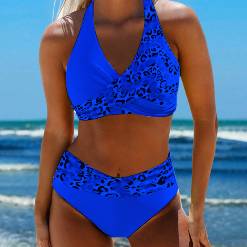 Bikini dos nu imprimé patchwork léopard