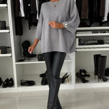Pull tendance à boutons et col rond de couleur unie