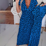 Robe élégante à imprimé léopard et col en V