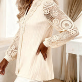 Blouse Dentelle Panneaux Manches Longues Col V