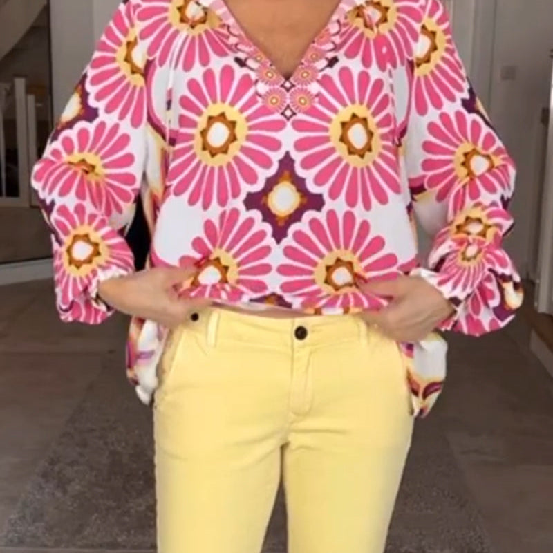 Chemisier à imprimé géométrique à manches longues