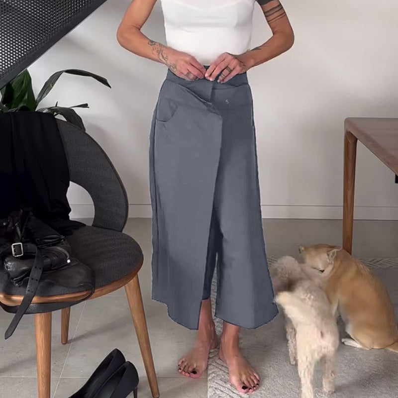 Pantalon décontracté asymétrique de couleur unie simple