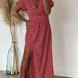 Robe longue imprimée à encolure en V
