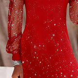 Robe À Bretelles Avec Empiècement En Tulle Manches Longues