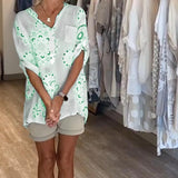 Blouse Polyvalente Col En V Imprimée Manches Mi-Longues