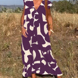 Robe avec imprimé et col en V