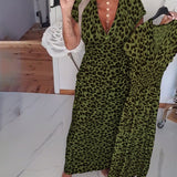 Robe élégante à imprimé léopard et col en V