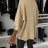 Pull tendance à boutons et col rond de couleur unie