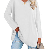 T-shirt femme uni col V manches longues