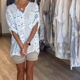 Blouse Polyvalente Col En V Imprimée Manches Mi-Longues