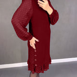 Robe élégante à pois et manches longues