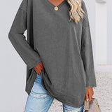 T-shirt femme uni col V manches longues