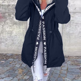 Manteau à capuche décontracté avec cordon de serrage et imprimé lettre