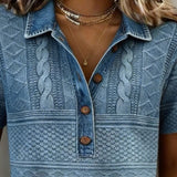 T-Shirt Col Rabattu Denim Imprimé