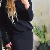 Robe tendance à manches longues et col rond de couleur unie