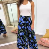 Pantalon large taille haute à imprimé floral