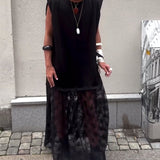 Robe sans Manches en Mesh et Patchwork