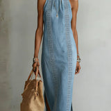 Soline | Robe en denim à dentelle rétro