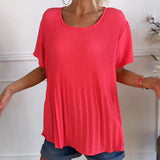 Blouse plissée col rond uni