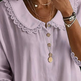 Blouse Dentelle Insérée Col Claudine