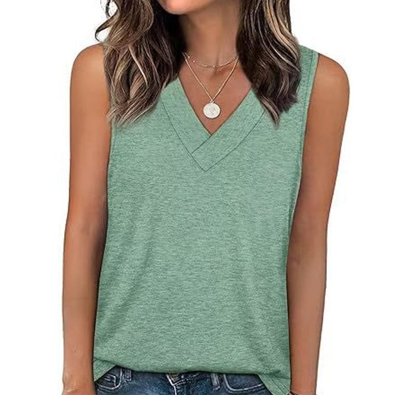 Débardeur T-Shirt Femme Sans Manches Col V Amincissant Coupe Décontractée