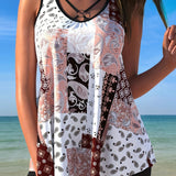 Tankini Sans Manches Couvrant Le Corps Imprimé Boxer