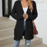 Cardigan décontracté à manches longues et poches de couleur unie