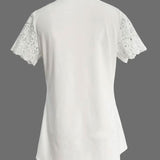 T-Shirt Creux Dentelle Patchwork Plissé