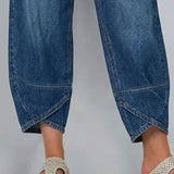 Pantalon En Denim Patchwork Décontracté