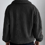 Manteau épais décontracté de couleur unie avec revers boutonné et manches longues