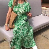 Robe longue à manches courtes imprimée de fleurs
