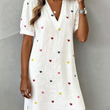 Robe Colorée À Imprimé Cœur Et Col En V