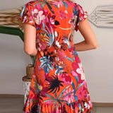 Robe florale avec col et volants