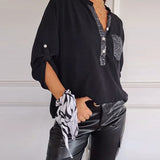 Haut décontracté ample patchwork de sequins