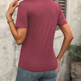 T - Shirt à Manches Courtes avec un Col V et une Couleur Uni