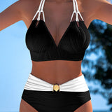 Maillot de Bain Double bretelle Haute taille Couleur contrastée