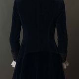 Veste Longue Femme Vintage Bleu Marine Brodée
