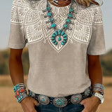 T-Shirt Imprimé Col Rond Manches Courtes