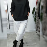 100% Coton Blouse Col Large Couleur Unie Décontracté