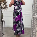 Robe élégante plissée sans manches à imprimé floral