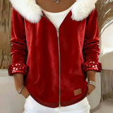 Manteau À Capuche Col Fourrure Velours
