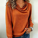 T-shirt couleur unie col drapé tricoté