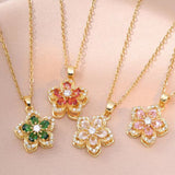 Collier pendentif rotatif à 360° à cinq pétales de fleur